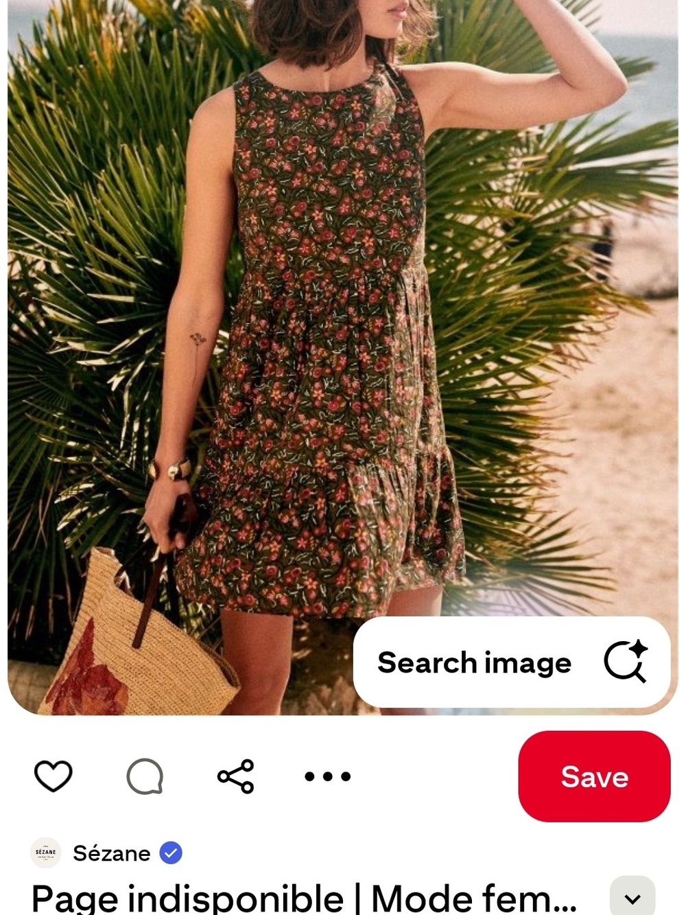Sezane Green Floral Mini Dress with Pink & Cream Flowers